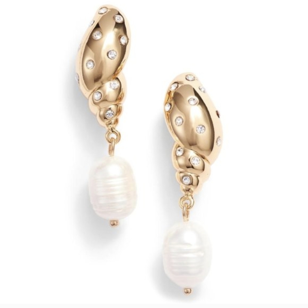NWT Kate Spade Gold Shell Earrings with Freshwater Pearls 🐚🐚🐚